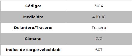 Llanta para moto 4.10-18 (TT) Tipo Tubo Modelo T&C Marca Technic Brasil