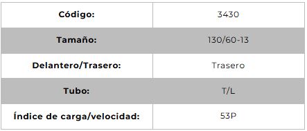 Llanta para moto 130/60-13 (TL) Tipo Tubular Modelo BELLATRIX Marca Technic Brasil