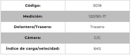 Llanta para moto 120/90-17 (TT) Tipo Tubo Modelo T&C Marca Technic Brasil