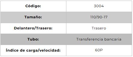 Llanta para moto 110/90-17 (TT) Tipo Tubo Modelo T&C Marca Technic Brasil