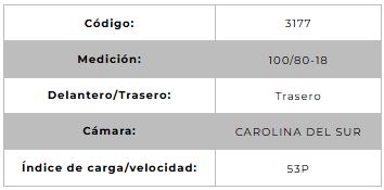 Llanta para moto 100/80-18 (TL) Tipo Tubular Modelo SPEED Marca Technic Brasil