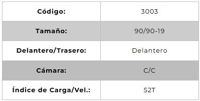Llanta para moto 90/90-19 (TT) Tipo Tubo Modelo T&C Marca Technic Brasil 